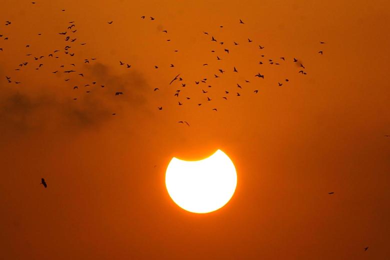 Vista del eclipse parcial desde Karachi, Pakistán