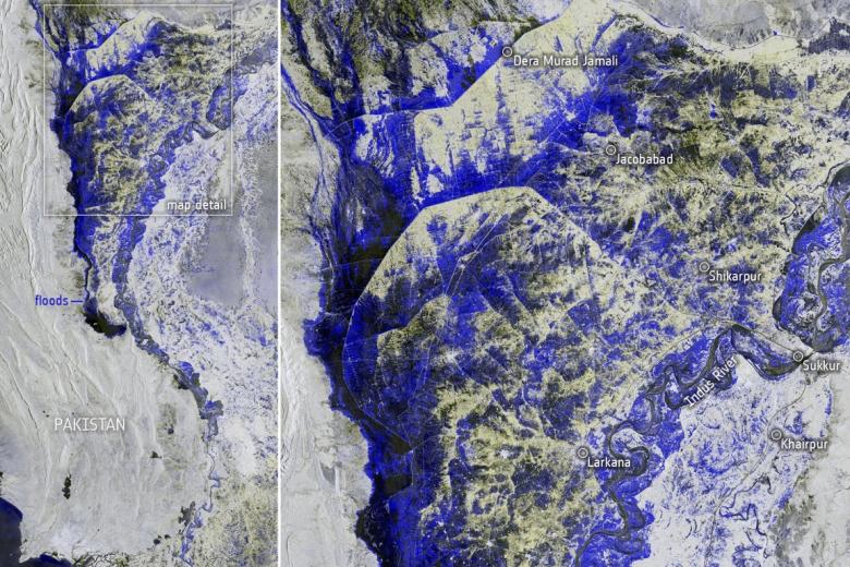 Estas imágenes muestran las inundaciones que devastaron Pakistán, tomadas desde el espacio por Copernicus Sentinel-1.