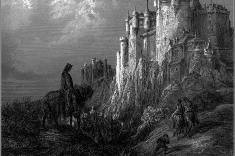 El castillo de Camelot según una ilustración de Gustave Doré.
Se dice entonces que la magnífica ciudad de Camelot se encontraba asentada en un pedazo de tierra, rico y próspero y codiciado por toda clase de hechiceros oscuros, en el extremo suroeste de Inglaterra. El nombre es Lyonesse.