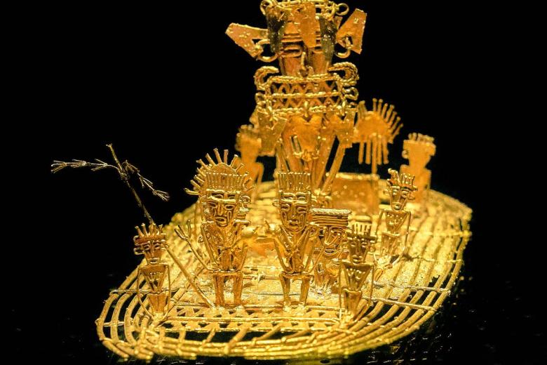 Una balsa Muisca, una de las piezas que dio origen a la leyenda de El Dorado