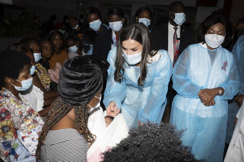 Spanish Queen Letizia Ortiz and Angola First Lady Ana Afonso Dias during a visit to Ngana Zanza Foundation and Lucrecia Paim Maternity on the ocassion of their official visit to Angola, in Luando on Wednesday, 8 February 2023.
