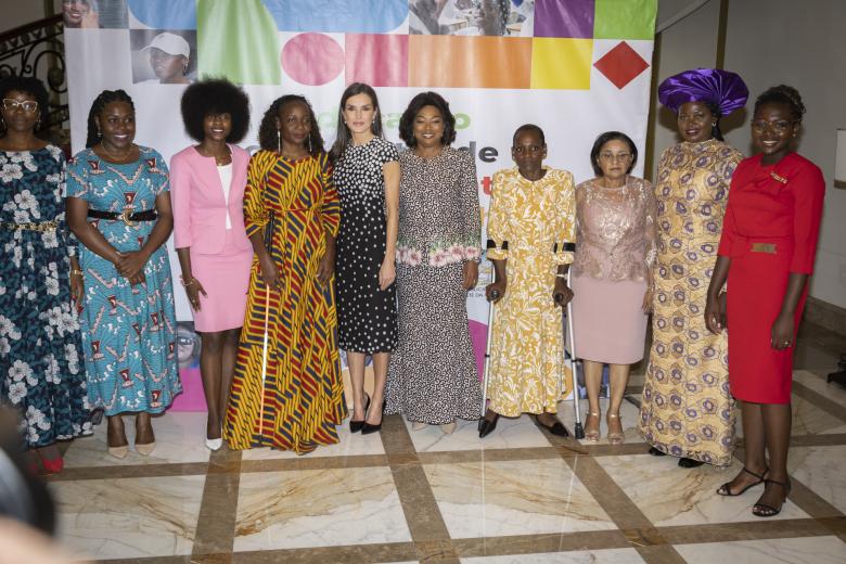 Spanish Queen Letizia Ortiz during  meeting with Angola First Lady Ana Afonso Dias on the ocassion of her official visit to Angola, in Luando on Tuesday, 7 February 2023.