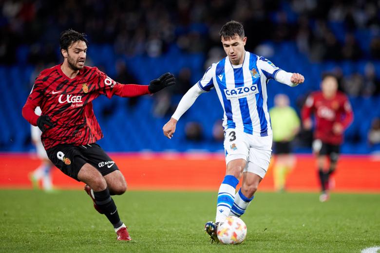 Mandatory Credit: Photo by Ricardo Larreina/Shutterstock (13721632ac)
Martin Zubimendi of Real Sociedad competes for the ball with Clement Grenier of RCD Mallorca during the round of 16 of Copa del Rey match between Real Sociedad and RCD Mallorca at Reale Arena  on January 17, 2023, in San Sebastian, Spain.
Real Sociedad v RCD Mallorca - Copa del Rey, San Sebastian, Madrid, Spain - 17 Jan 2023 *** Local Caption *** .