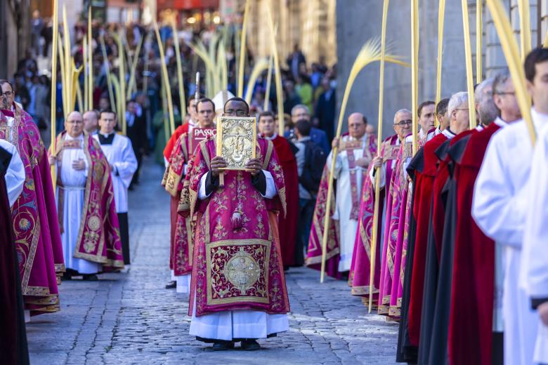 TOLEDO, 02/04/2023.- Vista de la procesión del Domingo de Ramos en Toledo. EFE/Ángeles Visdómine