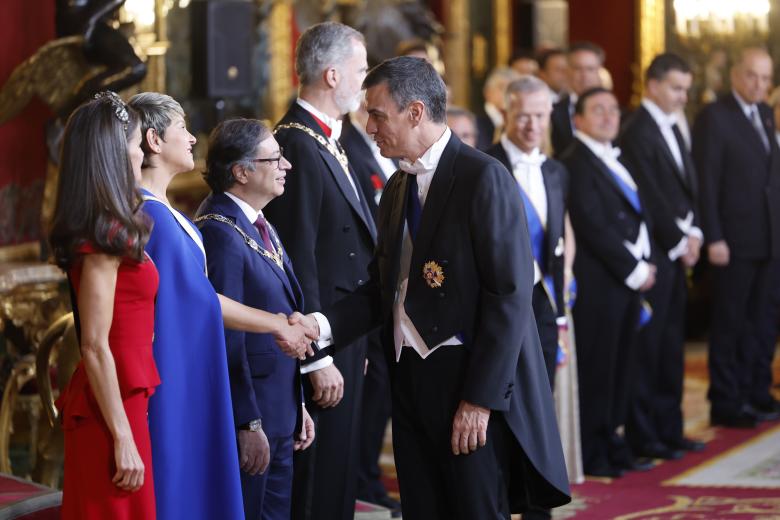 Spanish King Felipe VI and Letizia with Gustavo Francisco Petro,Pedro Sanchez  during official dinner ceremony for Colombian President on ocassion his official visit to Spain in Madrid on Wednesday, 3 May 2023.