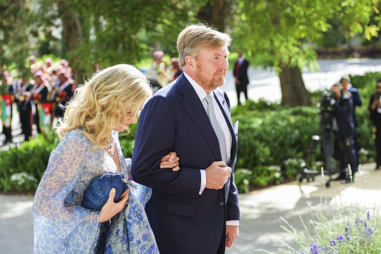 King Filip and Crown Princess Elisabeth of Belgium at the Zahran Palace in Amman, on June 01, 2023, to attend the Islamic marriage ceremony known as a katb ktab Photo: Royal Hashemite Court / Albert Nieboer / Netherlands OUT / Point De Vue OUT *** Local Caption *** .