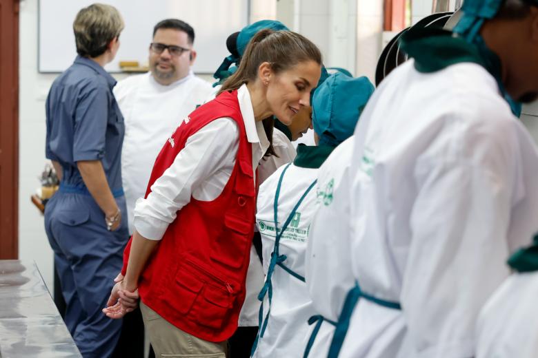 Spanish Queen Letizia during a visit to Escuela Taller de Cartagena de Indias on occasion of her official visit to Colombia in Cartagena on Tuesday, 14 June 2023.