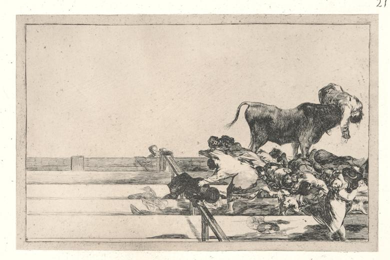 Francisco de Goya (1746-1828).
Desgracias acaecidas en el tendido de la plaza de Madrid, y muerte del alcalde de Torrejón
1814-1816