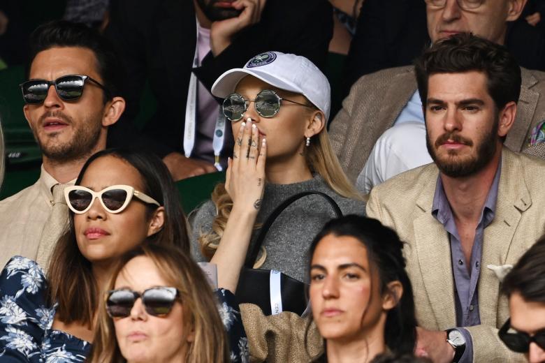 Andrew Garfield arrives on day fourteen of the 2023 Wimbledon Championships at the All England Lawn Tennis and Croquet Club in Wimbledon. Picture date: Sunday July 16, 2023. *** Local Caption *** .