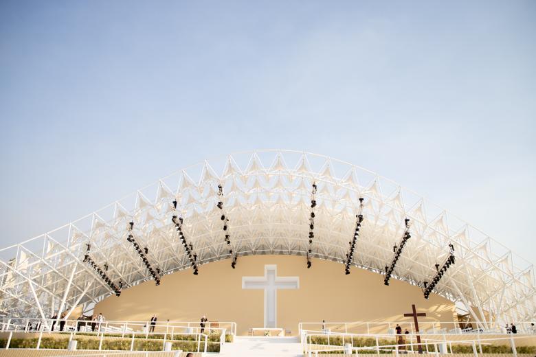 El escenario preparado para los actos centrales de la JMJ 2023 en el parque Tejo, bautizado como Campo de Gracia