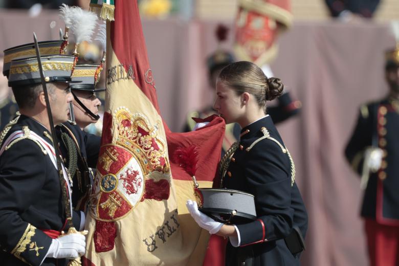 Princess of Asturias Leonor de Borbon during Flag Pledge (Jura de Bandera) ceremony as a cadet of the Zaragoza Military Academy in Zaragoza on Saturday, 7 October 2023.