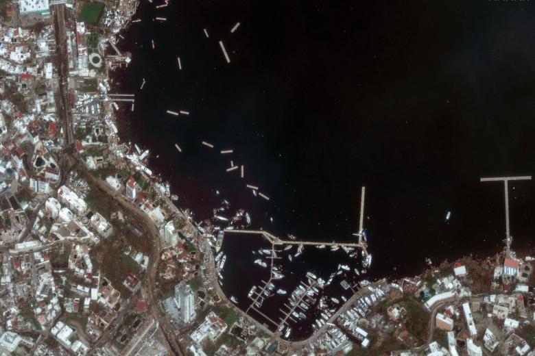 Una imagen de satélite muestra los daños en la Bahía de Acapulco