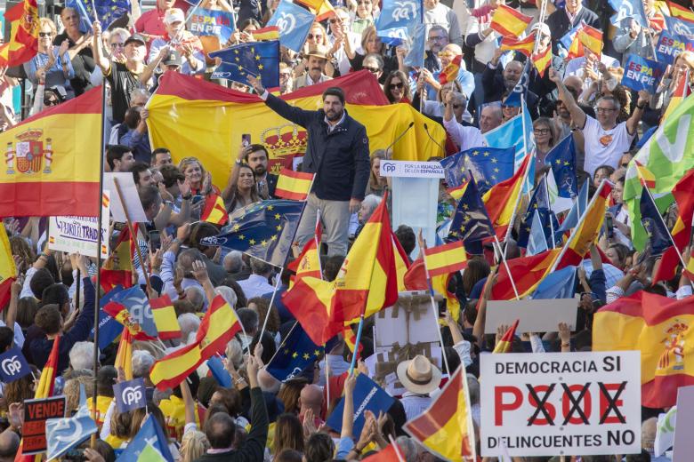 Fernando López-Miras, durante la manifestación celebrada en Murcia.