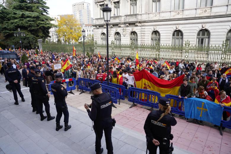 Miles de personas -más de 35.000, según la policía local y unas 6.000 según Delegación del Gobierno- se han concentrado y manifestado por el centro de Oviedo en respuesta a la convocatoria del PP.