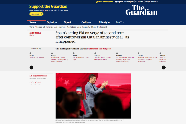 Investidura de Pedro Sánchez The Guardian