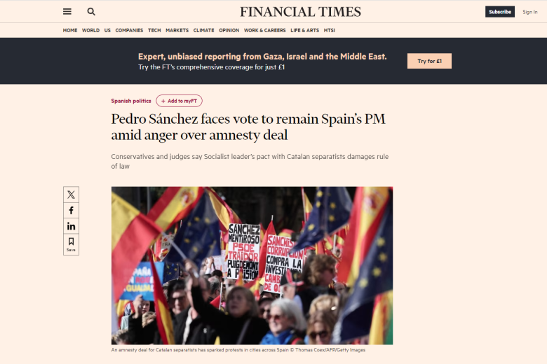 Investidura de Pedro Sánchez Financial Times