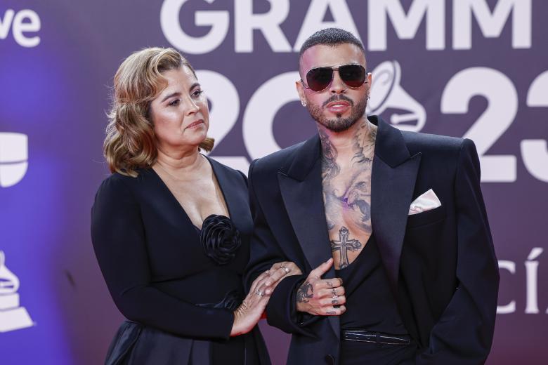 Singer Juanes and Karen Martínez at the 24nd annual Latin Grammy Awards 2023 in Sevilla on Thursday, 16 November 2023.