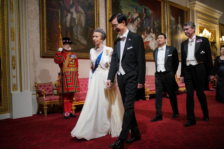 Princess Anne with Bang Moonkyu arriving for the State Banquet in London, for ocassion the state visit to the UK by Presidentof SouthKorea on Tuesday November 21, 2023.