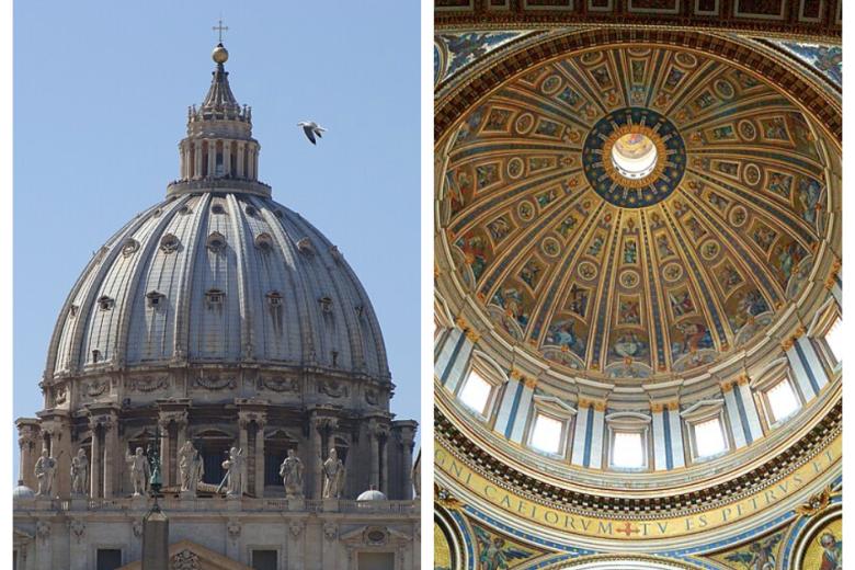 La cúpula de la Basílica de San Pedro por fuera y por dentro