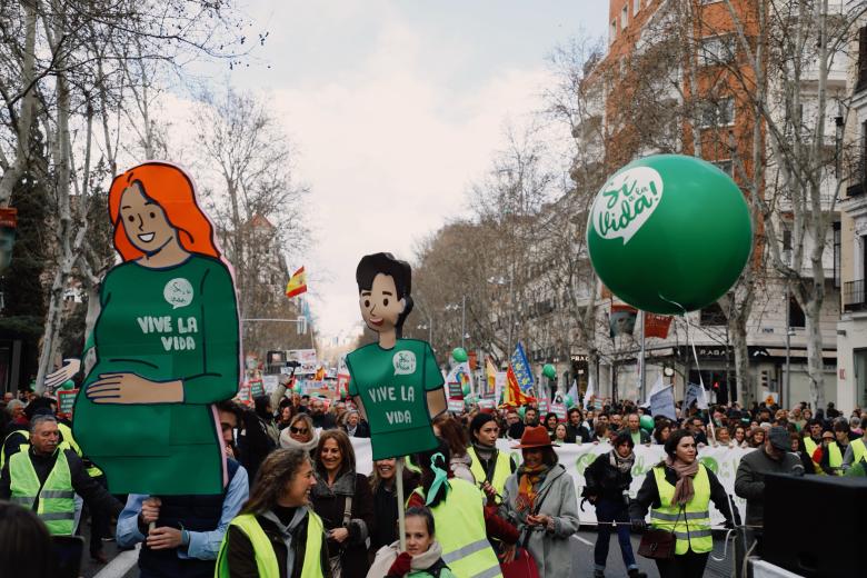 La plataforma Sí a la Vida, integrada por más de 500 asociaciones, ha convocado este domingo una marcha en Madrid bajo el lema 'Sí a la vida humana' a la que han acudido miles de personas.