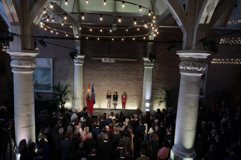 Spanish King Felipe VI and Letizia during a reception for the Spanish community residing in the Netherlands on occasion of their official visit to Netherlands in Amsterdam on Tuesday, 16 April 2024