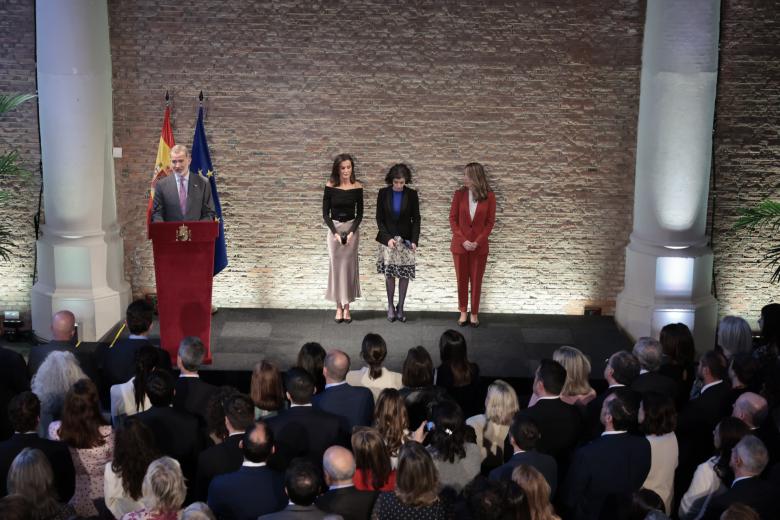 Spanish King Felipe VI and Letizia during a reception for the Spanish community residing in the Netherlands on occasion of their official visit to Netherlands in Amsterdam on Tuesday, 16 April 2024