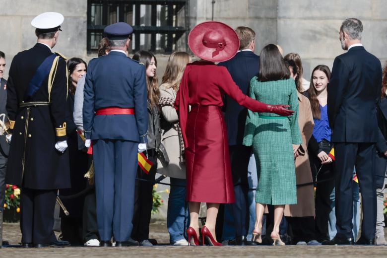 Spanish King Felipe VI and Queen Letizia with King Willem and Queen Maxima during wellcome ceremony on occasion of Spanish King official visit to Netherland in Amsterdam, 16 April 2024.