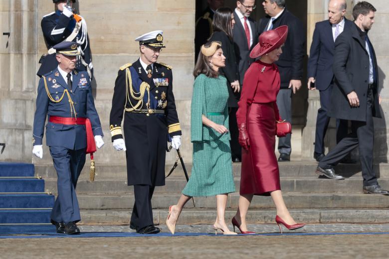 Spanish Queen Letizia during wellcome ceremony on occasion of Spanish King official visit to Netherland in Amsterdam, 16 April 2024.