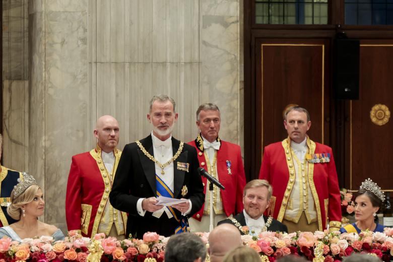 Spanish King Felipe VI and Queen Maximaattending official dinner ceremony for Spanish King on the ocassion of their official visit to Netherland in Amsterdam on Wednesday, 17 April 2024.