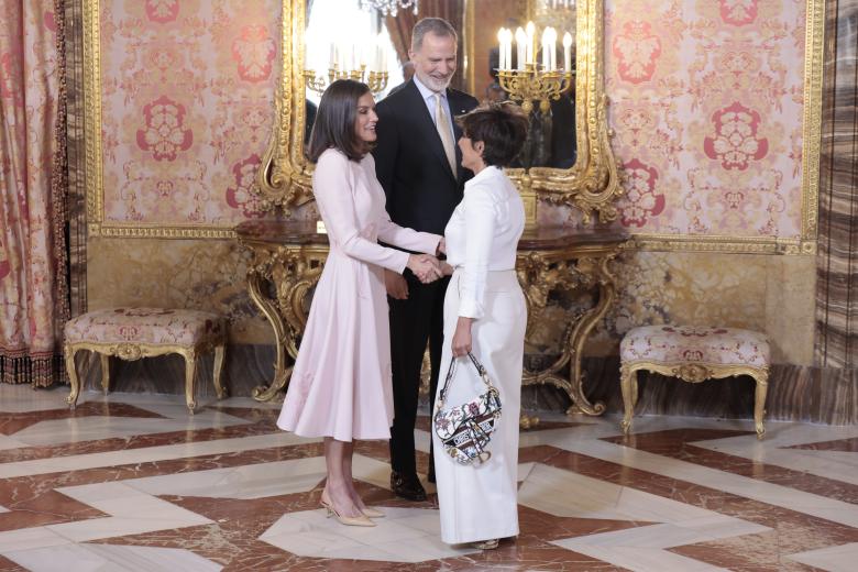 Spanish King Felipe VI and Letizia with Sonsoles Onega attending reception on occasion Cervantes Award of Spanish and Iberoamerican Literature in Madrid on Wednesday, 24 April 2024.
