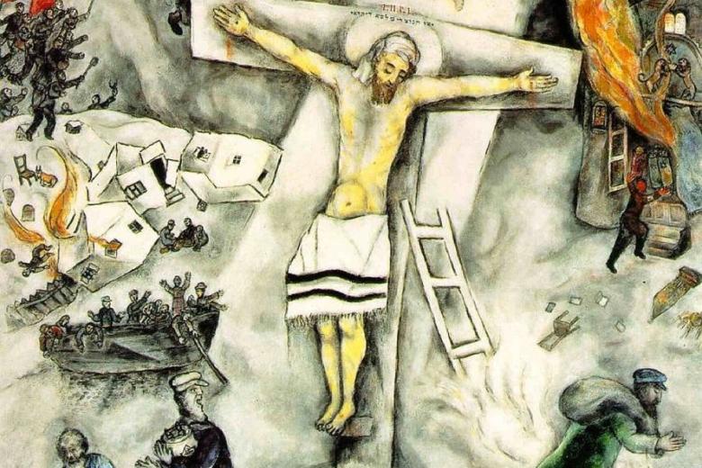 En su crucifixión blanca, coloca a Cristo crucificidado en medio de la barbarie de la guerra