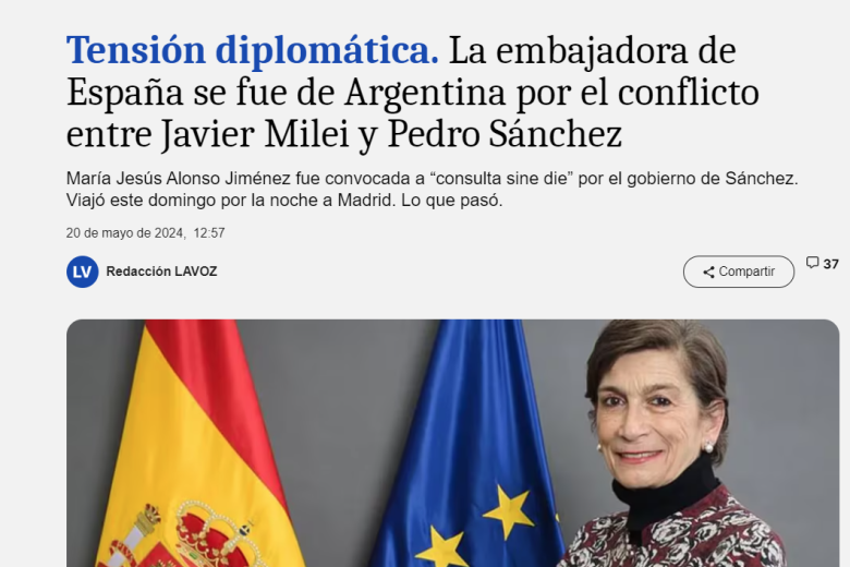 El diario La Voz apenas trata el conflicto entre Sánchez y Milei y en su portada únicamente se encuentra esta noticia sobre el tema