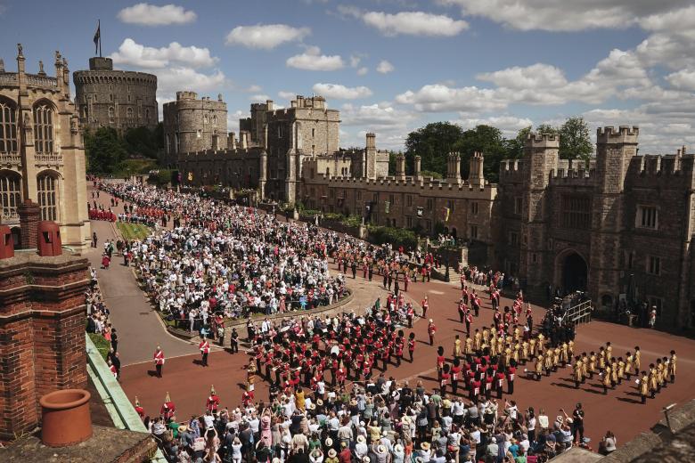 A view of the procession to attend the annual Order of the Garter Service at St George's Chapel, Windsor Castle, Berkshire. Picture date: Monday June 17, 2024. *** Local Caption *** .