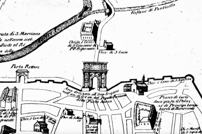 Detalle de un mapa de la ciudad de Benevento de 1764