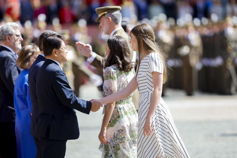 Spanish Queen Letizia and Princess Sofia de Borbon during entrega de los despachos de empleo en la academia general militar  in Zaragoza on Wednesday, 03 July 2024.