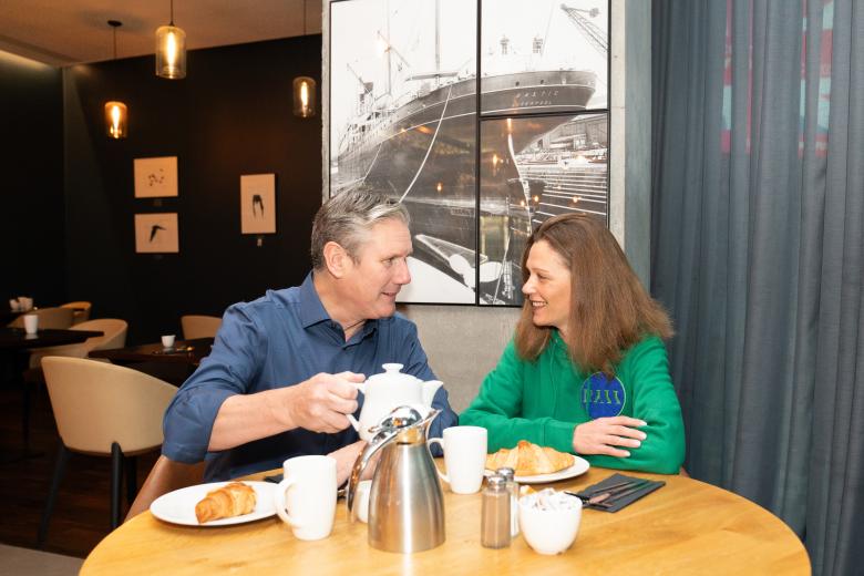Labour leader, Sir Keir Starmer and his wife, Victoria have breakfast in their hotel before he delivers his keynote speech to the Labour Party Conference in Liverpool this afternoon. Picture date: Tuesday October 10, 2023.