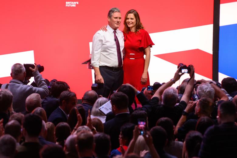 London, UK. 10 October 2023. Labour leader Keir Starmer and wife Victoria after his speech, during the Labour Party Conference in Liverpool. Photo credit should read: Matt Crossick/Empics