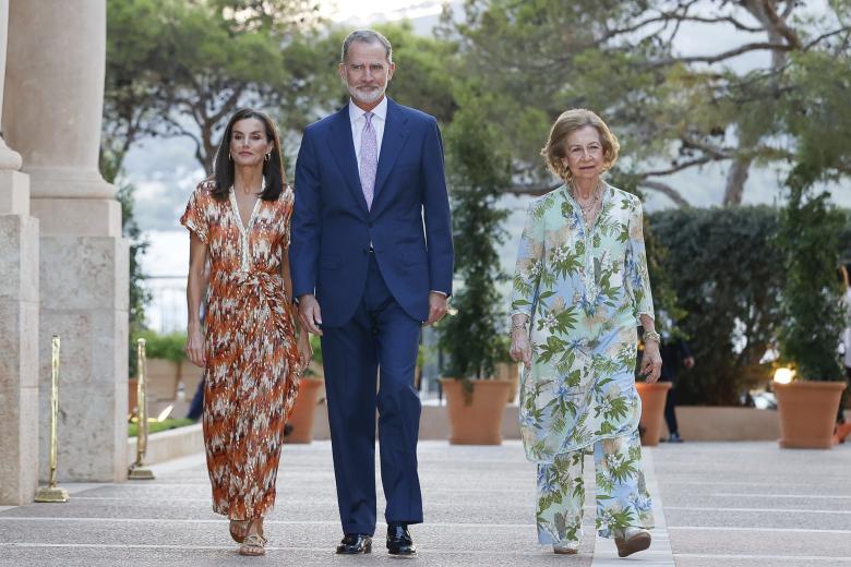 Spanish King Felipe VI and Queen Letizia Ortiz during a reception at the MariventPalace in Palma de Mallorca on Monday, 29 July 2024.