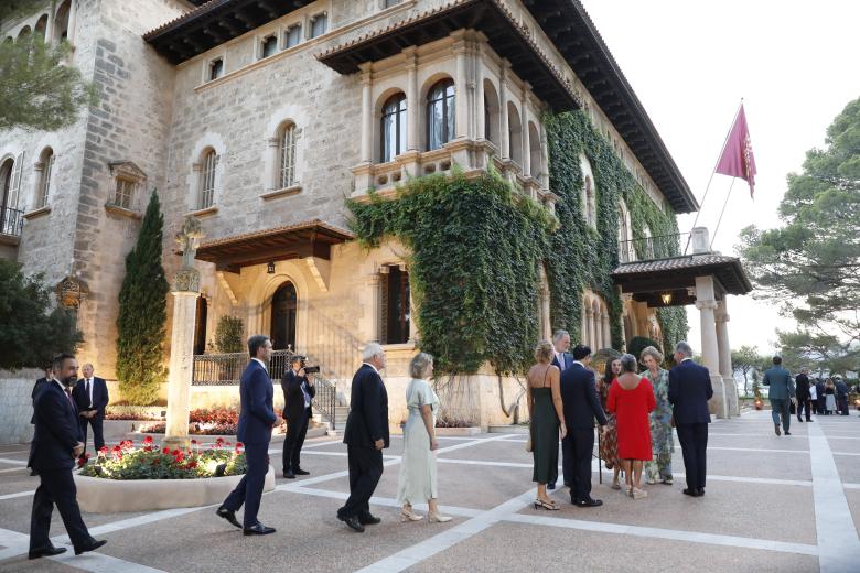 Spanish King Felipe VI and Queen Letizia Ortiz during a reception at the MariventPalace in Palma de Mallorca on Monday, 29 July 2024.