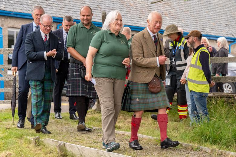 Mandatory Credit: Photo by Jane Barlow/WPA Pool/Shutterstock (14612947g)
King Charles III during his visit to the Forsinard Flows Visitor Centre in Forsinard, Highland, which was recently given World Heritage Site status, to meet with Flow Country Partnership staff, local residents, families and young people.
King Charles III visit to the Forsinard, Highland, Scotland, UK - 31 Jul 2024 *** Local Caption *** .