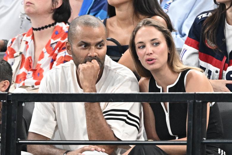 Tony Parker and Alize Lim at Artistic Gymnastics WomenÄôs All Round Final on day 6 of the Olympic Games Paris 2024 at Bercy Arena on August 1, 2024 in Paris, France. Photo by David Niviere/ABACAPRESS.COM