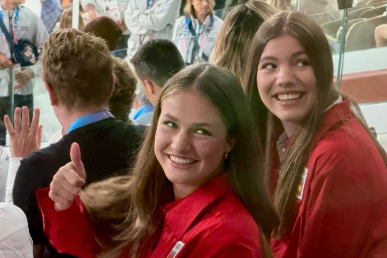 Princess Leonor and Infanta Sofia during beachvolley match during 2024 Olympic games, Paris 2024, in Paris, France on July 29, 2024.