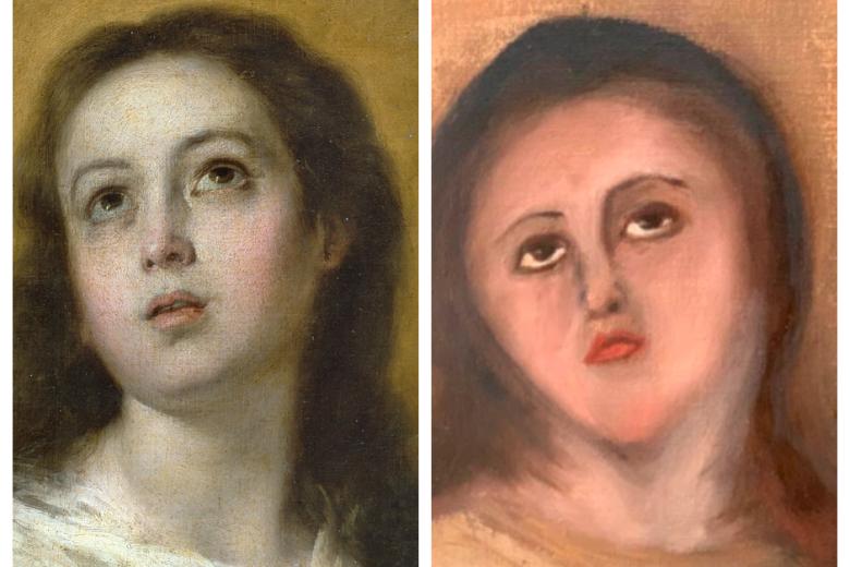 Otro ejemplo se produjo en 2020, cuando un coleccionista privado de Valencia entregó una copia de la Inmaculada de Murillo a un restaurador de muebles para su restauración. Como resultado obtuvo una inmaculada que podría definirse de “cubista”, totalmente irreconocible respecto a la original.