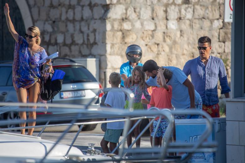 Serbian tennis player Novak Djokovic with his family and friends on boat at Orsan, Dubrovnik on August 11, 2024.