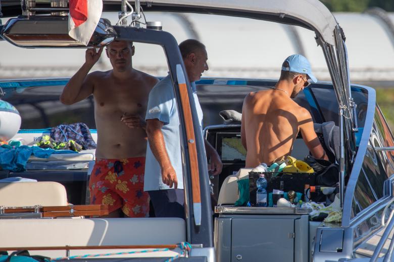 Serbian tennis player Novak Djokovic with his family and friends on boat at Orsan, Dubrovnik on August 11, 2024.