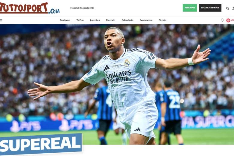 El periódico italiano Tuttosport utilizó "Superreal" para hablar sobre el triunfo del Madrid