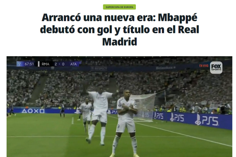 El periódico argentino Olé ensalzó el debut de Kylian Mbappé con el Real Madrid y dijo: "Arrancó una nueva era"