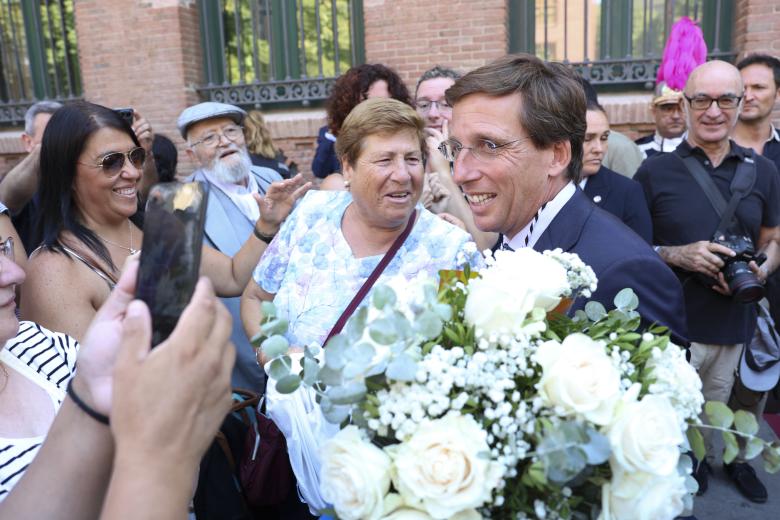 Jose Luis Martinez Almeida, mayor of Madrid during the flower offering to the Virgen de la Paloma in MAdrid on 15 August 2024