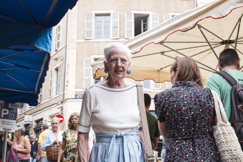 Queen Margrethe II of Denmark has taken up summer residence at the Cayx Castle, owned by the Danish royal family in the Lot department. True to form, we find her shopping in the Cahors market. France, Cahors on 17 July 2024. Photo by Patricia Huchot-Boissier/ABACAPRESS.COM