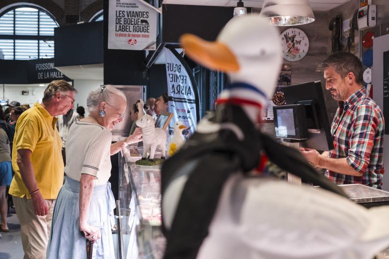 Queen Margrethe II of Denmark has taken up summer residence at the Cayx Castle, owned by the Danish royal family in the Lot department. True to form, we find her shopping in the Cahors market. France, Cahors on 17 July 2024. Photo by Patricia Huchot-Boissier/ABACAPRESS.COM